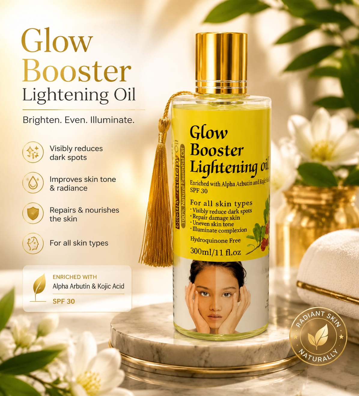 Infinity White Beauty Therapy Body Oil with Alpha Arbutin & Kojic, 300 ml
