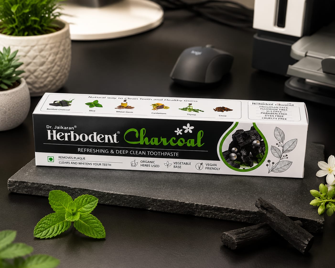 Herbodent Charcoal Toothpaste with Bamboo Charcoal & Herbal Oils – 100g