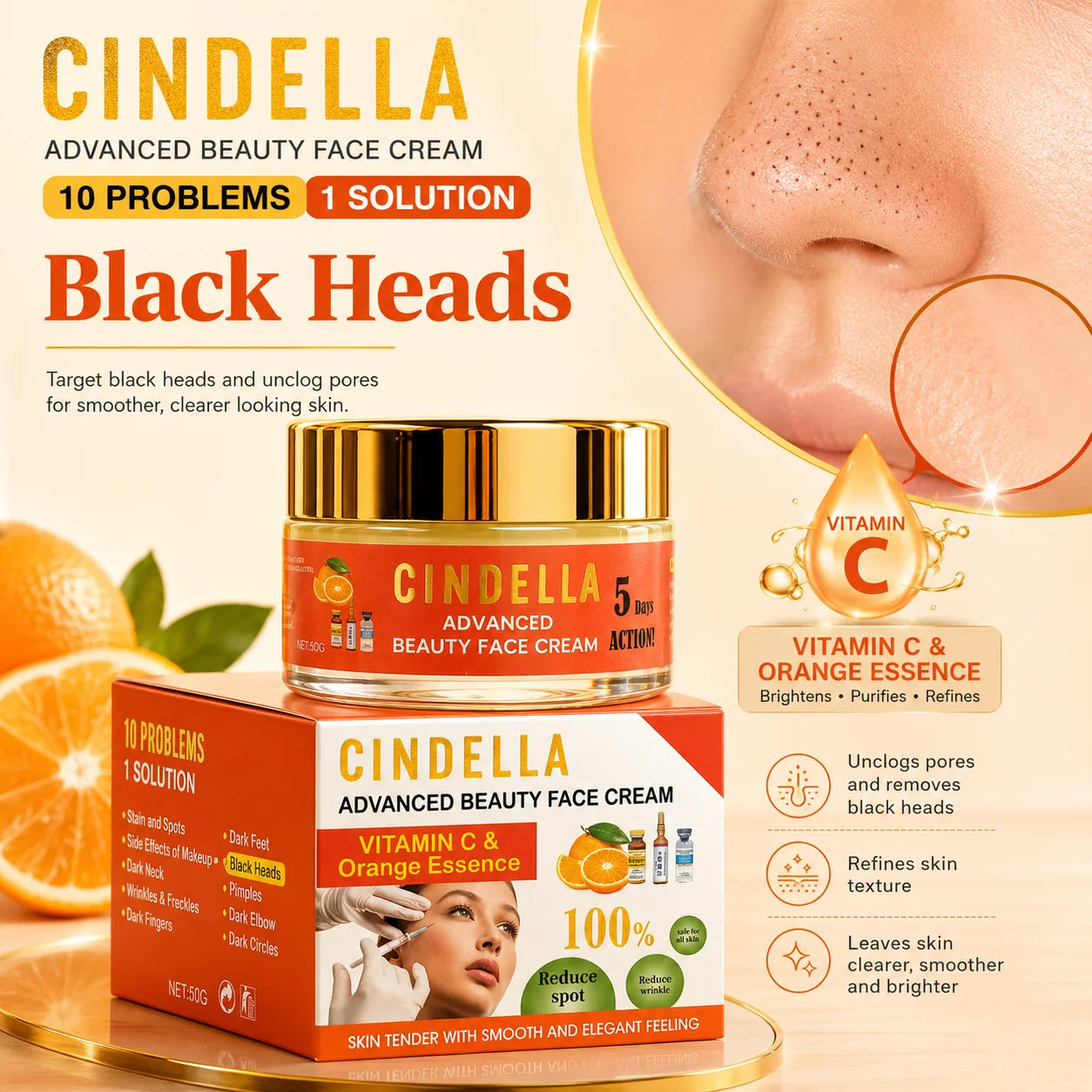 Cindella Advanced Beauty Face Cream – Vitamin C & Orange Essence – 50g