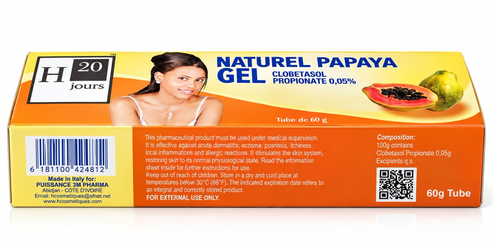 H20 Jours Naturel Papaya Gel 60g – Clobetasol Propionate 0.05%