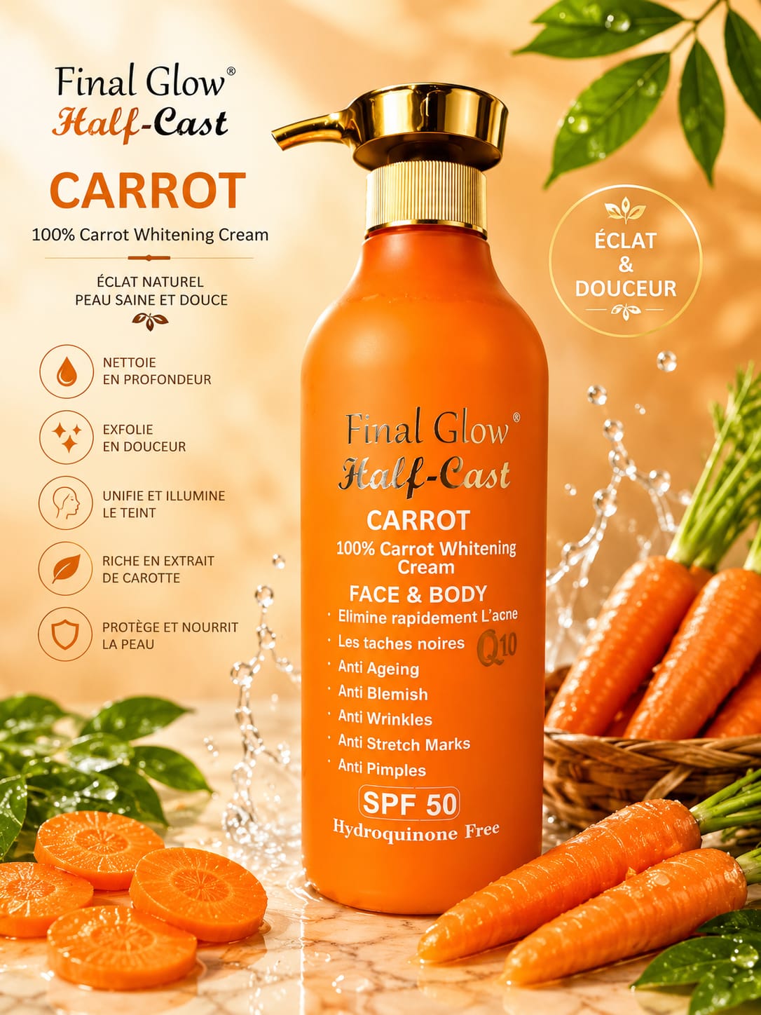 Half Cast Final Glow 100% Carrot Face & Body Cream Lotion 500ml