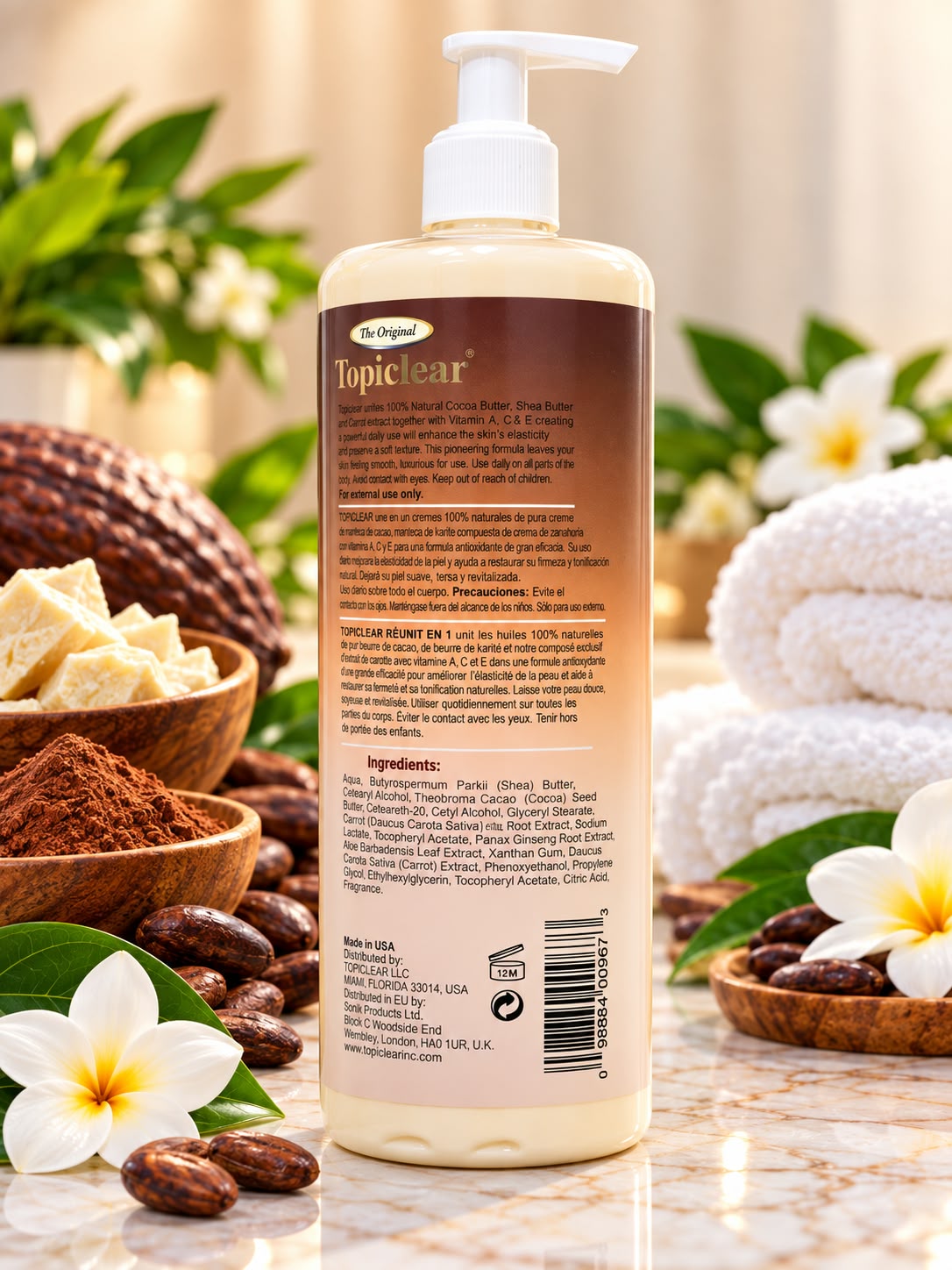 Topiclear 3-in-1 Cocoa Butter, Shea Butter & Carrot Butter Hand & Body Lotion 32 fl oz
