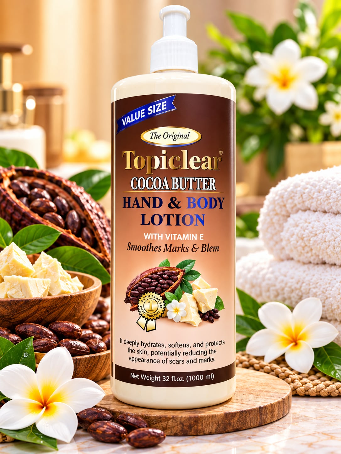 Topiclear Cocoa Butter Hand & Body Lotion 32 oz