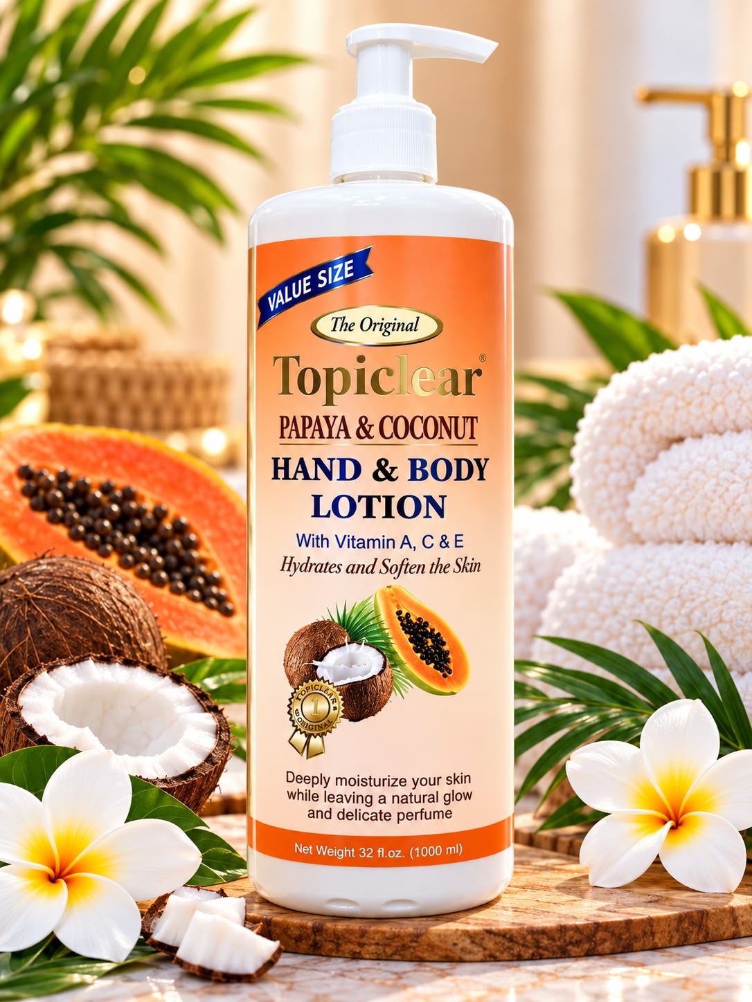 Topiclear Papaya & Coconut Hand & Body Lotion 32 oz