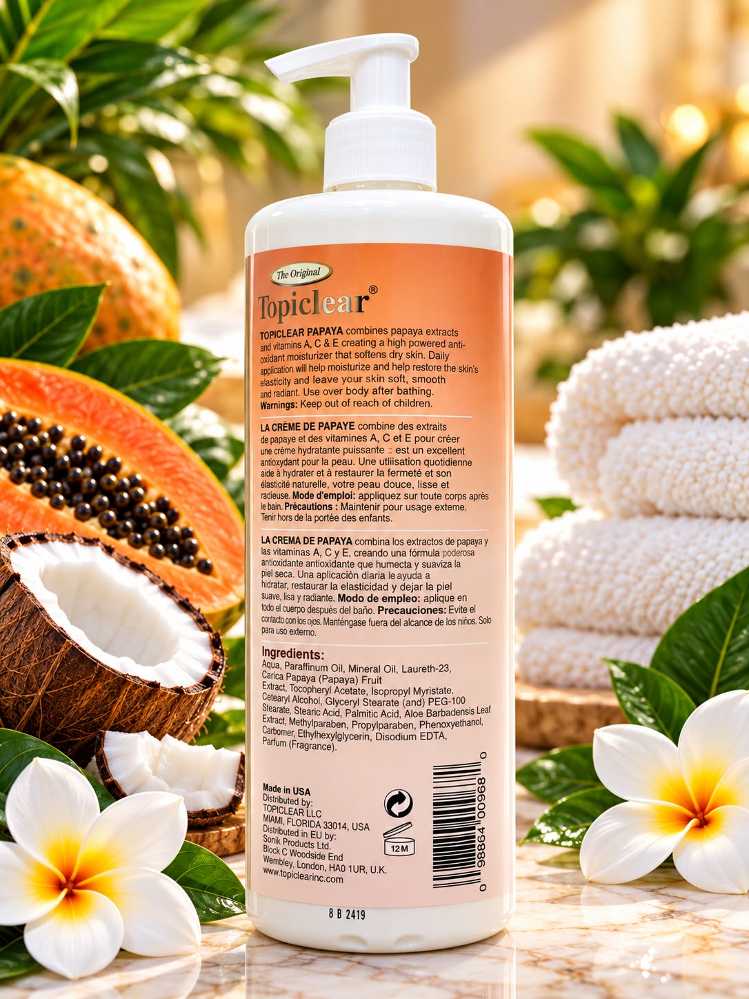 Topiclear Papaya & Coconut Hand & Body Lotion 32 oz