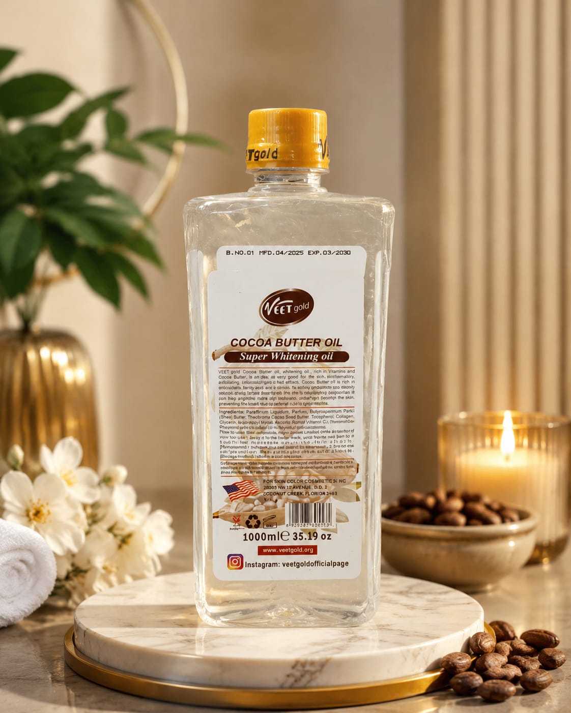 VEET Gold Cocoa Butter Face & Body Oil – 1000ml / 35.19 oz