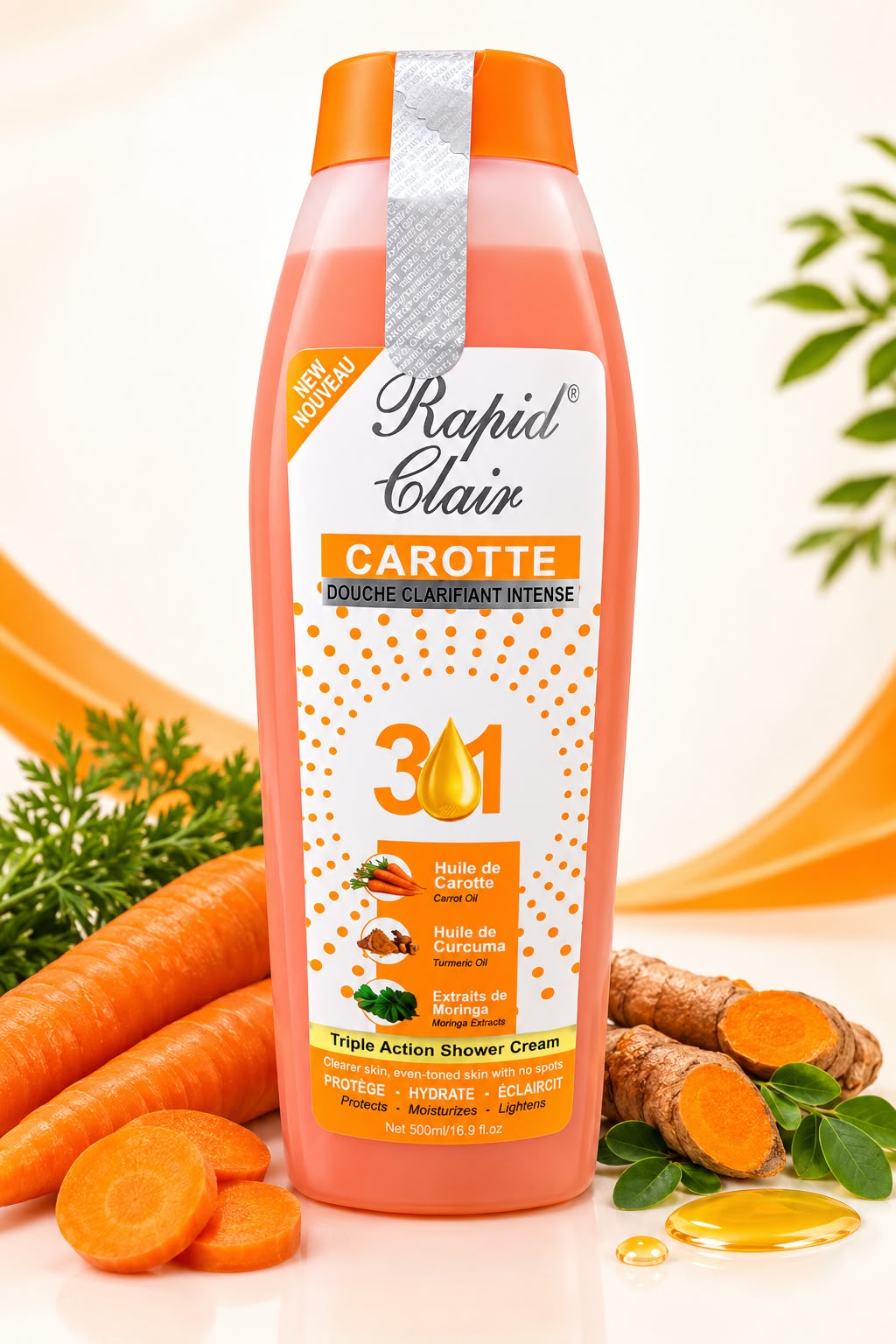 Rapid clair Carrot Shower Cream 500 ml – Carrot, Turmeric & Moringa
