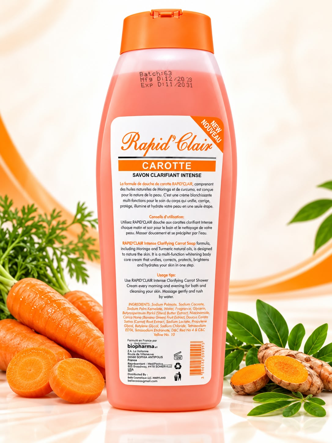 Rapid clair Carrot Shower Cream 500 ml – Carrot, Turmeric & Moringa
